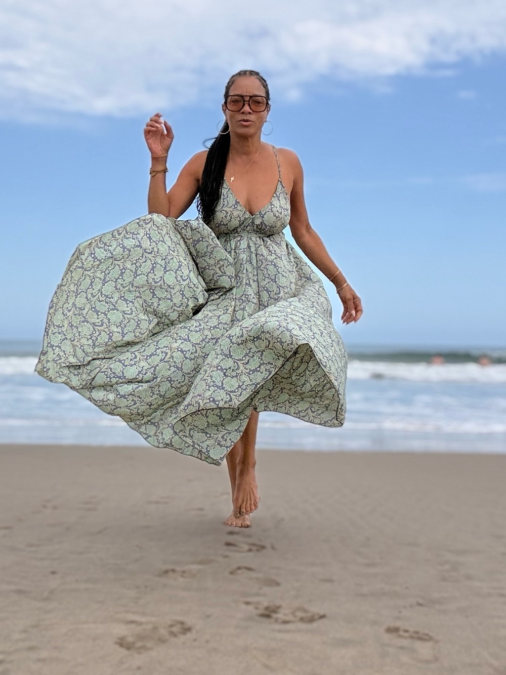 Light Green Printed Spaghetti-Strap Maxi Dress